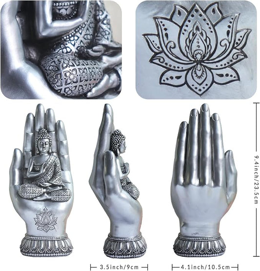 Pigort Buddha Statue Home and Garden Zen Lotus Decorative Sculpture Praying Collectibles Figurines,Home Decoration for Self 9.1 in, Resin