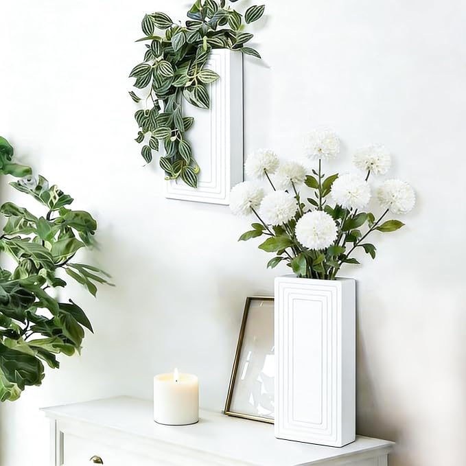 Wooden Wall Planter Vase,2 Pack Hanging Planter for Indoor Fake Plants Modern Boho Farmhouse Wall Art Decor for Home Indoor Kitchen Modern Farmhouse Bathroom Living Room Dining Room(White)