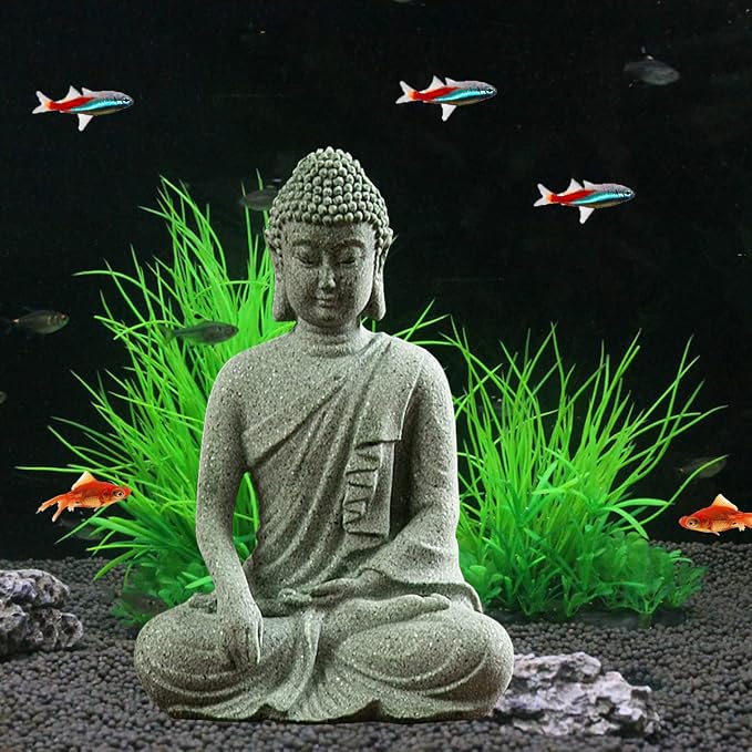 Livelyfish Asian Stone Buddha Figurines for Aquarium Zen Garden Fish Tank Statue Decorations Mini Stone Buddha Zen Garden Sculptures Decor,Gift