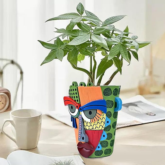 Midogaigai Abstract Face Planter Pots for Plants,Hand-Painted Colorful Flower Pots with Drainage, Indoor Outdoor Garden Decor Gift(Modern,Small)