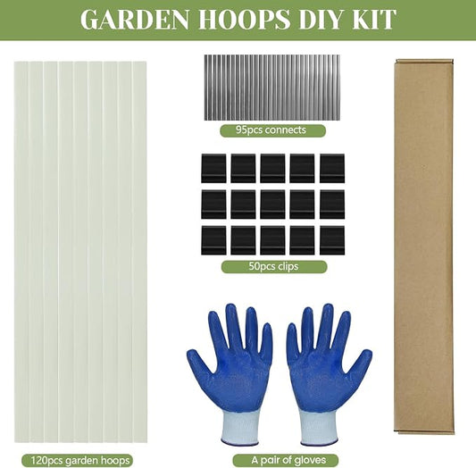 Garden Hoops 120pcs, Sunwuk Greenhouse Hoops for 2.5-5.5ft Wide Raised Bed, 24 Sets of 7.2ft Long Super Bendable Fiberglass Support Hoops Frame, Mini Greenhouse Strip for Row Cover(M Size)