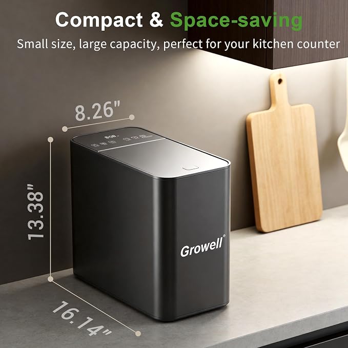 Growell Electric Composter for Kitchen, ETL Listed, 3.2L (108 Oz) Countertop Compost Bin with Strong Brushless Motor(2X Longer Lifespan), Quiet & Odorless, Indoor Composter with LED Display, EC04