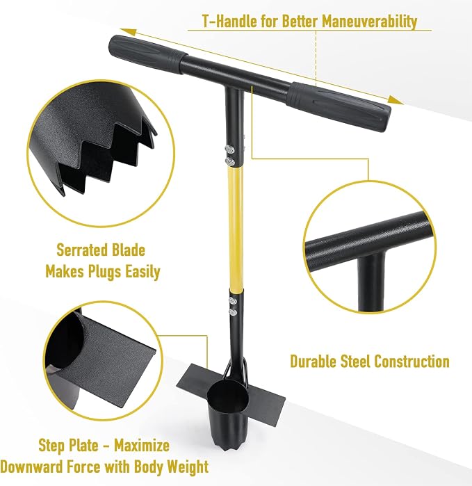 Jardineer Bulb Planter Tool, Long Handle Sod Plugger with Serrated Base, Automatic Soil Releasing Small Bulb Transplanter for Tulips, Daffodils, Lily