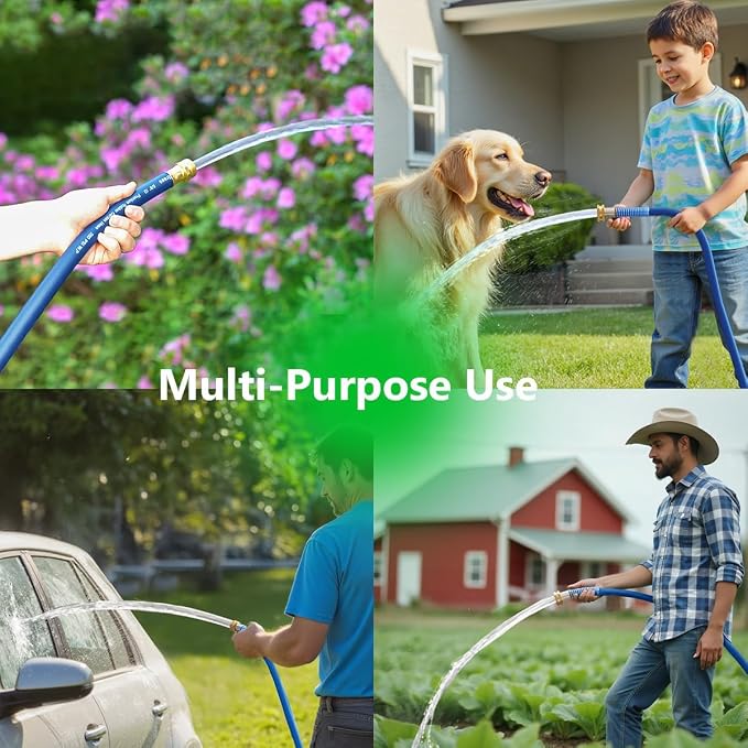 Guitrees 50FT 5/8 Heavy Duty Rubber Garden Hose - 200psi Working, 1000psi Burst - Hot/Cold Water - Five-Layered Braiding for Durability - Versatile for Gardening, Agriculture, Construction(Blue)