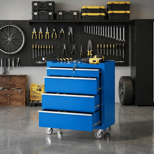 IDEALHOUSE Rolling Tool Chest, 5 Drawers Tool Storage Cabinet, Toolbox with Wheels, Portable Tool Cabinet Organizer with Locking System & Drawer Liners, Tool Storage Cart for Garage, Workshop, Blue
