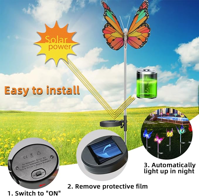 Upgraded Outdoor Solar Garden Lights - 3 Pack Solar Butterfly Decoration Lights - 7 Color Changing LED Waterproof Solar Stake Lights for Garden, Patio, Yard, Lawn, Walkway Decoration
