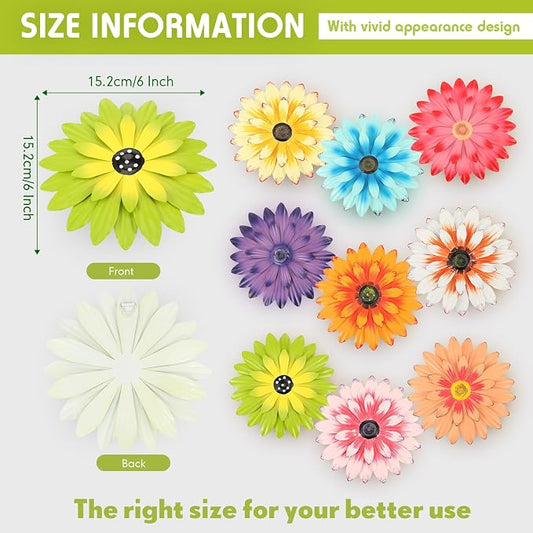 Zhehao 9 Pcs Metal Flower Wall Art Hanging 3D Daisy Decor Metal Flowers Outdoor Decor Multicolored Layered Floral Sunflower Wall Decorations for Home Garden Porch Patio(Bright Color,6 Inch)