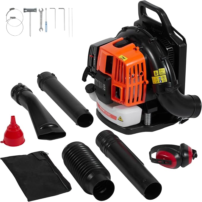 VEVOR 63CC Backpack Leaf Blower Gas Powered, 1.89L Tank, Delivers 1110CFM & 220MPH, Perfect for Garden Maintenance, Clearing Leaves & Snow