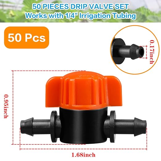 Gardrip 1/4" Drip Irrigation Valve:50 Pack Drip Irrigation Shut Off Switch Valve Fits 1/4 Inch Drip Irrigation Tubing Drip Line Cut Off Valve for Garden Lawn Irrigation System
