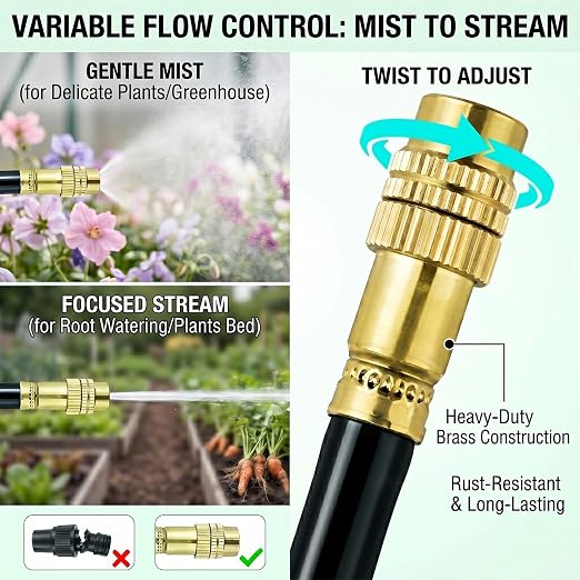 2026-Upgrade 100Ft 1/4" Drip Irrigation System,Garden Watering Kit with 20Pcs 360Β° Adjustable Copper Nozzles,Automatic Atomizing Sprinkler,DIY for Outdoor,Lawn,Greenhouse,Raised Beds (100FT/20pcs)