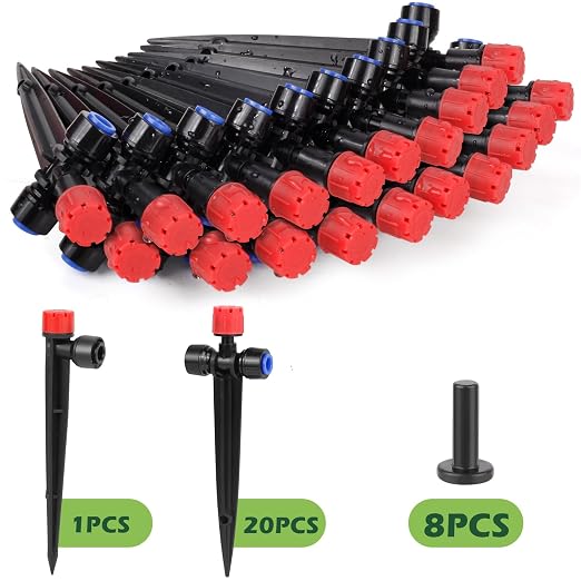21PCS Adjustable Drip Irrigation Emitters(8-Hole) Kit-Quick Connect for 1/4" Tubing,Dual Adjustment System-Easy to Install Drippers for Precise Garden Watering of Vegetables,Shrubs&Flowers