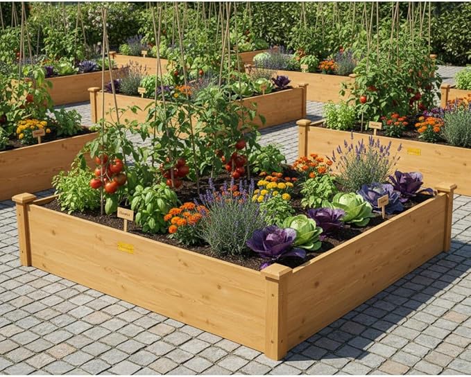 Hollyone 4x4 Raised Garden Bed Wood Frame Planters Wooden Elevated Planting Planter Box for Outdoor Herb Vegetables Flowers Grass Lawn Yard Patio - Natural Brown 48" X 48" inches