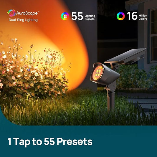 Linkind Smart Solar Tree Spotlight SL6C, Dual-Ring Solar & USB Charging Solar Lights Outdoor Waterproof IP66, Color Changing Trees Uplights, Outdoor Light for Yard, Garden, Landscape, 4 Pack