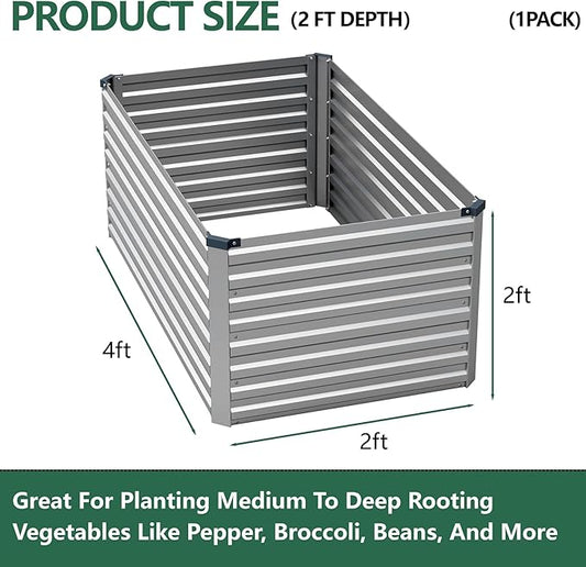 Vengarus 4x2x2ft Galvanized Raised Garden Bed,Metal Raised Beds Kit Silver | 2FT Deep Root Elevated Garden Planter Box, Corrugated Steel, Open Bottom, Rustproof All Weather, Large Vegetable Flower Bed
