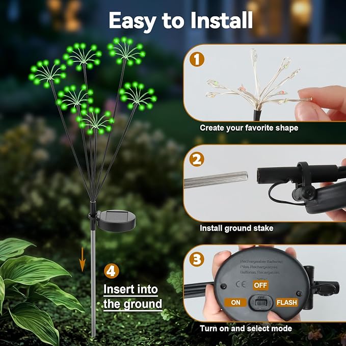 Solar Garden Lights Outdoor, 2 Pack New Upgraded Solar Swaying Starburst Light, Waterproof Fireworks Solar Lights, Yard Patio Pathway Decoration, Green