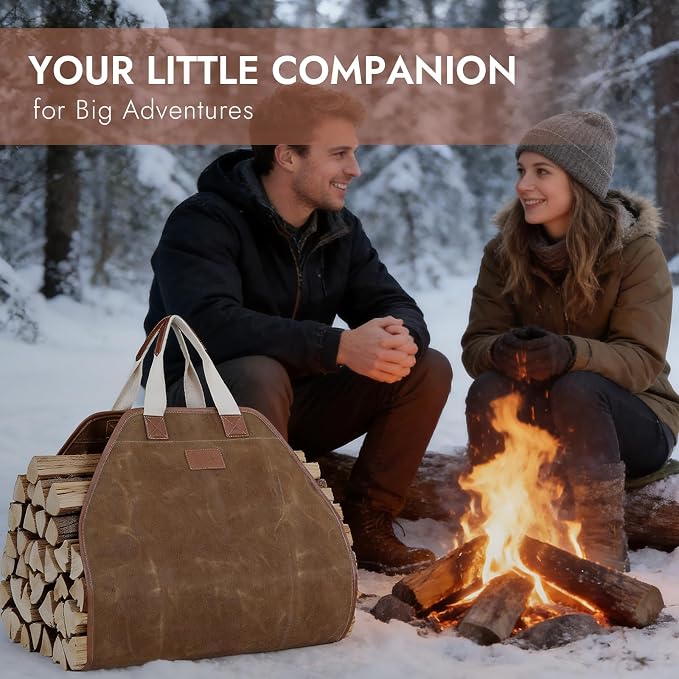 INNO STAGE Canvas Log Carrier Bag, Durable Wood Tote,Fireplace Stove Accessories, Extra Large Firewood Holder with Handles for Camping (44" L x 21" W-Rust)