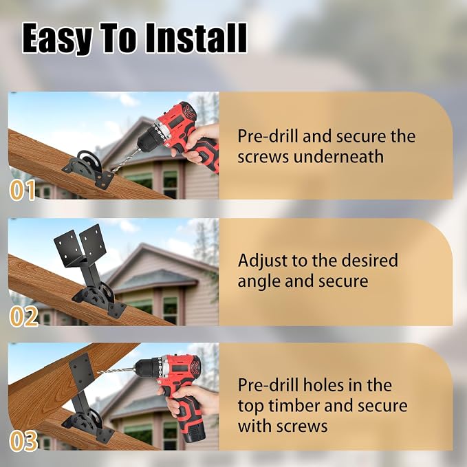 4x4 Heavy Duty Roof Riser Brackets Kit 3 Pcs,Adjustable Angle Pergola Brackets Black Powder-Coated for Patio Pergola Gazebo