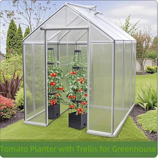 MYMULIKE Raised Garden Bed 4 Packs, Planter Boxes with Trellis 58.3'' Tomato Planters for Climbing Vine Vegetables Flowers Plants Self Watering Tomatoes Cage for Outdoor Patio Greenhouse