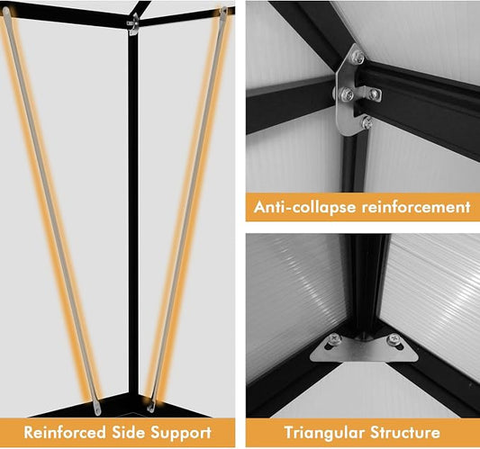 6X10FT Enhanced Aluminum Small Greenhouse for Outdoors with Thermometers | Easy Assembly, UV-Resistant Panels, Built-in Reinforcement, Lockable Sliding Door, Roof Vent, For Vegetable, Flower and Herb