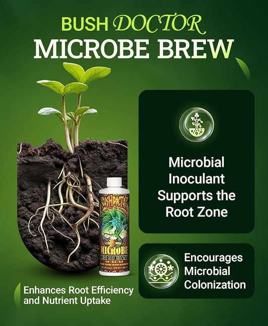 FoxFarm Bush Doctor Microbe Brew - Liquid Microbial Inoculant for Plants - Enhance Root Efficiency & Nutrient Uptake - Supports Hydroponic & Soil Applications for Flowers, Vegetables & Trees - 1 Pint
