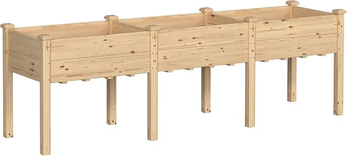 Yardenaler 96x24x30in Raised Garden Bed with Legs, 2x8FT Outdoor Elevated Wood Planted Box with Divider Panel & Drainage Hole for Vegetable Flower, Backyard and Patio, Natural