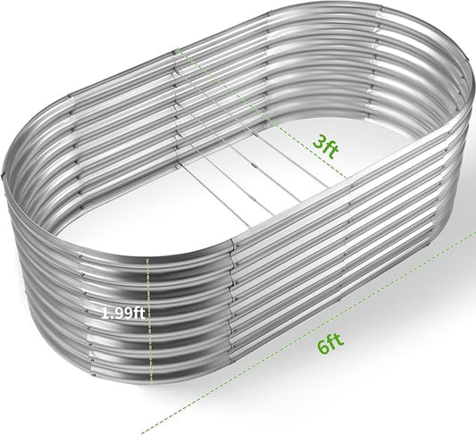 Land Guard Galvanized Planter Raised Beds, 6×3×1.99ft Galvanized Water Trough, Keyhole Raised Garden Bed Metal
