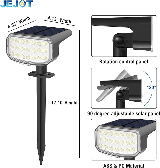 JEJOT Solar Lights Outdoor Waterproof IP65, Super Bright LED with Lens, 3000K 2 Lighting Modes, Solar Powered Yard Garden Solar Spot Lights for Outside Landscape Auto On/Off -8 Pack