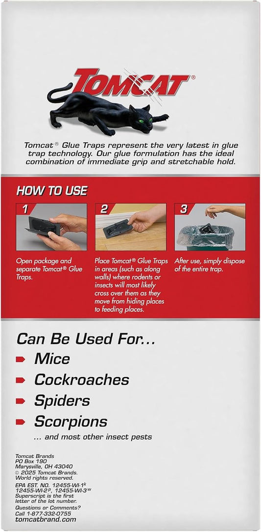Tomcat Glue Traps Mouse Size with Eugenol for Enhanced Stickiness, 6 Traps | Sticky Pads For Mice, Cockroaches, and Spiders