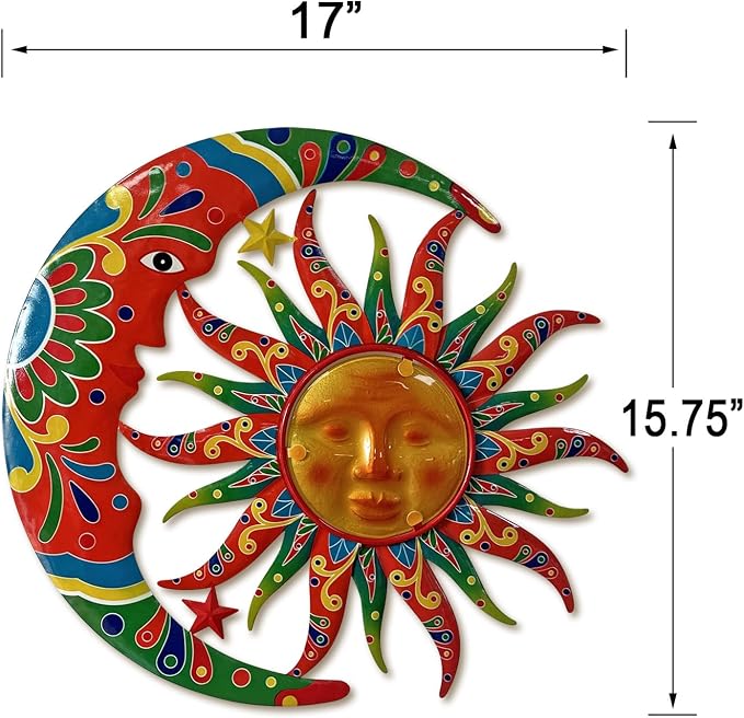Limygus Colorful Metal Sun Moon Stars Wall Art, Indoor Outdoor Decor for Patio Garden Bedroom