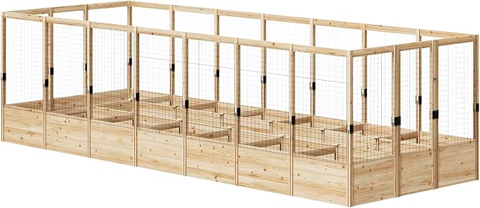 AMERLIFE Outdoor Raised Garden Bed with Deer Proof Fence, Wooden Raised Garden Bed with 19" Depth Planter Box, 7.5Wx20Dx6H Planter with Fence