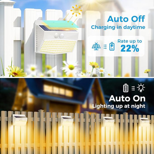 Peasur 16 Packs Solar Outdoor Lights Motion Sensor Solar Security Lights Waterproof with 3 Lighting Modes Solar Powered Wall Lights Outside for Garden Fence Yard Deck, Warm White