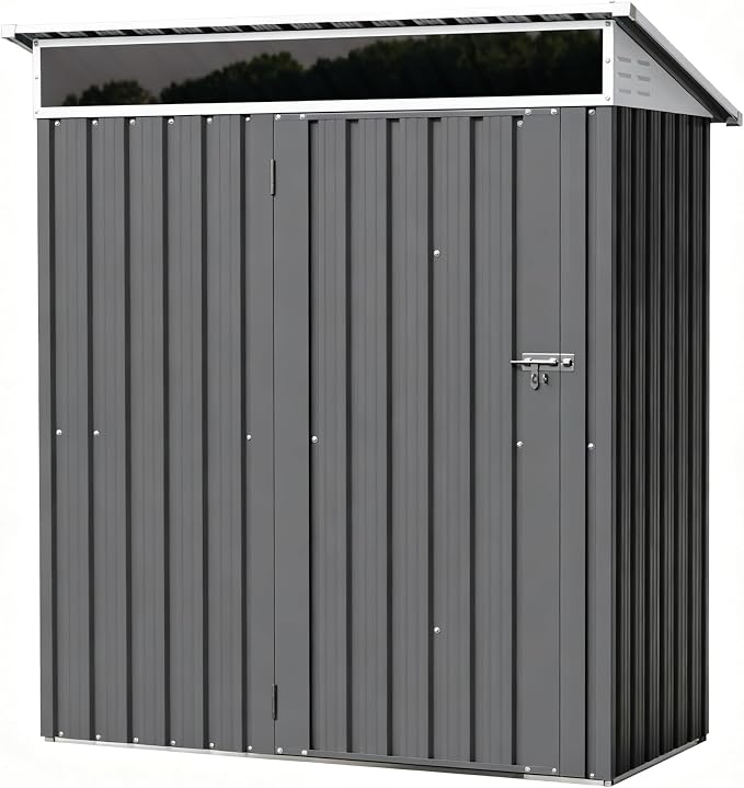 Shintenchi 5x3 FT Outdoor Storage Shed with Window, Outdoor Waterproof Storage Shed Metal Garden Shed with Lockable Single Door,Weather Resistant Tool Storage House Shed for Garden,Backyard,Steel Gray