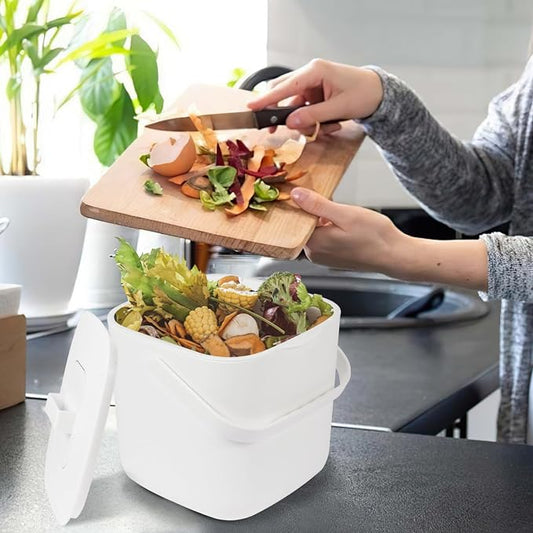 1.85 GAL/7L Kitchen Pail with Handle, Countertop Kitchen Bin, Odor-Tight Indoor Can with Lid, ecocultivatify Compost Bin, Good Helper for Bokashi & Worm Composting (White)
