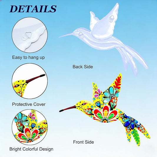 Cruis Cuka Outdoor Metal Wall Art Garden Decor for Outside Colorful Hummingbird Fence Art - (Set of 4,ColorFFX)