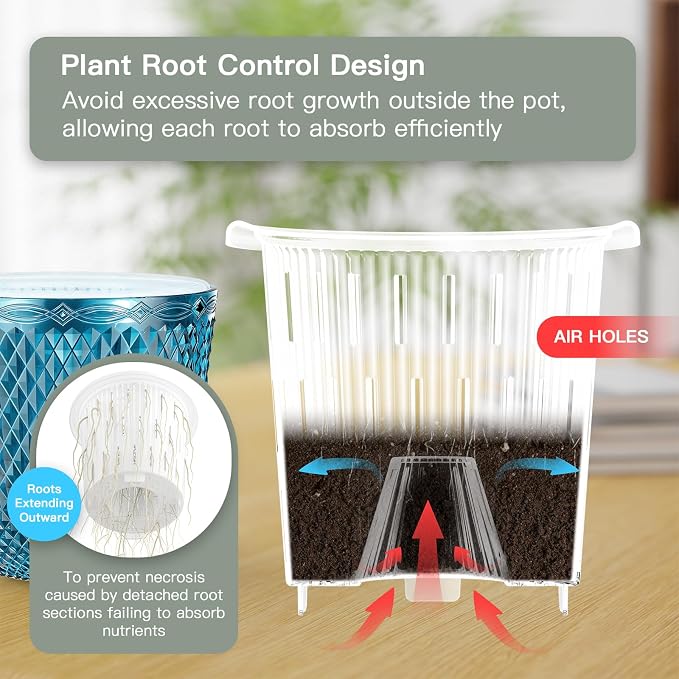QCQHDU 2 Pack Self Watering Pots, 7.2 Inch, with Drainage Holes, Klein Blue | Plastic Garden Planter with Water Filling Port for Indoor Plants