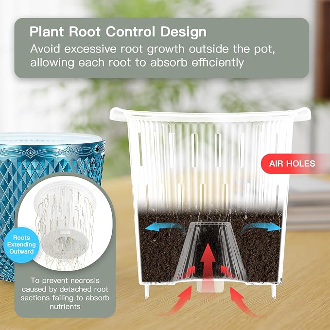 QCQHDU 2 Pack Self Watering Pots, 5.7 Inch, with Drainage Holes, Klein Blue | Plastic Garden Planter with Water Filling Port for Indoor Plants