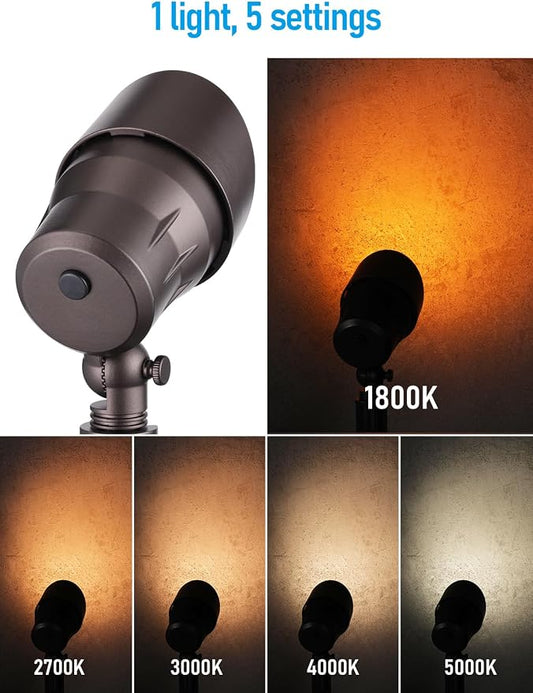 LEONLITE 6-Pack 5CCT 5W 12-24V Low Voltage LED Spotlight Oil Rubbed Bronze | 1800K2700K3000K4000K5000K, Landscape Pathway Lights Outdoor, CRI90, Aluminum Spot Lights for Garden, ETL, IP65 Waterproof