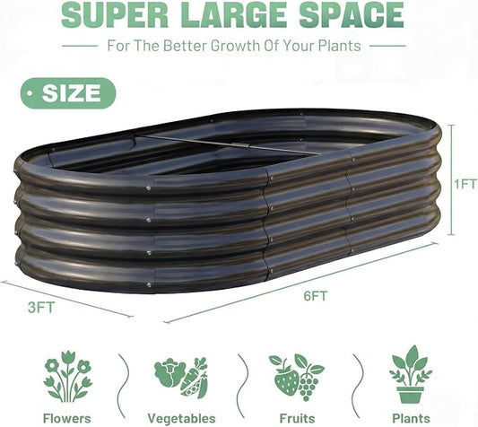 AHEONLAR 3 Pack 6×3×1ft Galvanized Raised Garden Bed, Oval Durable Planter Boxes Outdoor for Vegetables, Fruits, Flowers and Plants, Quick Assembly, Black