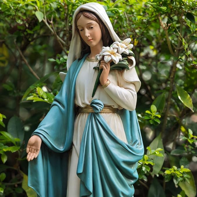 Grace4Joy Virgin Mary Garden Statue, 24 Inches Saint Mary Holding Lilies Outdoor Sculpture, Blessed Virgin Outdoor Statue for Home Yard Patio Lawn Hallway Decor