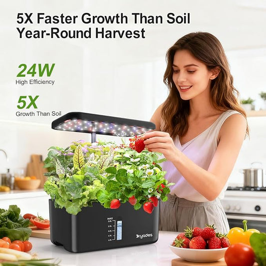 Indoor Garden Hydroponics Growing System - 10 Pods Plant Germination Kit Herb Vegetable Countertop with Grow Lamp Quiet Pump - Hydrophonic Planter Grower