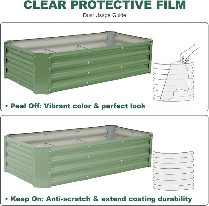Galvanized Raised Garden Bed - 4x2x1ft (2Packs) Metal Garden Planter Box Outdoor | Steel Raised Bed Kit with Bracing Rods, Gloves for Gardening Vegetables Fruits and Flowers (Olive Green)