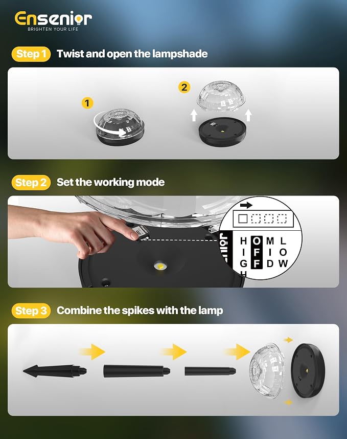 Ensenior Solar Pathway Lights Outdoor, 8-Pack Adjustable Height LED Lights Outdoor Waterproof IP65 for Garden Landscape, Auto On/Off Solar Powered Yard Lights for Walkway (Warm White)