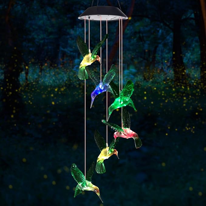 Wind Chime, Solar Hummingbird Wind Chimes Outdoor/Indoor,Birthday Gifts for Mom Grandma,Mother Outdoor Decor,Yard Decorations,Memorial Wind Chimes,Mom's Best Gifts,