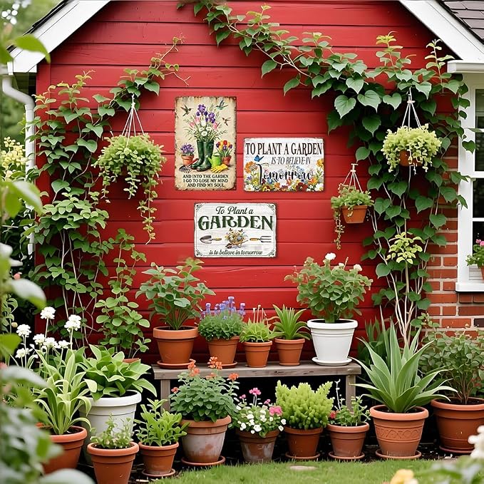 Garden Metal Tin, Into The Garden I Lose My Mind Find My Soul Sign | Vintage Wall Art for Outdoor Gardening Yard Art Wall Decor
