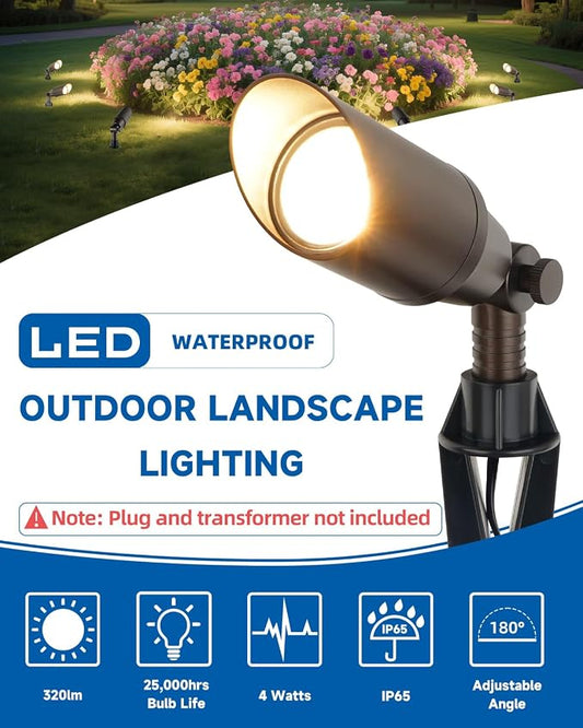Outdoor Spot Lights for Yard 12V Wired Low Voltage Landscape Spotlights Aluminum Spot Lights with 4W MR16 LED Bulb Warm White, Waterproof Ip65 Spotlight Outdoor for Garden and Yard 4-Pack