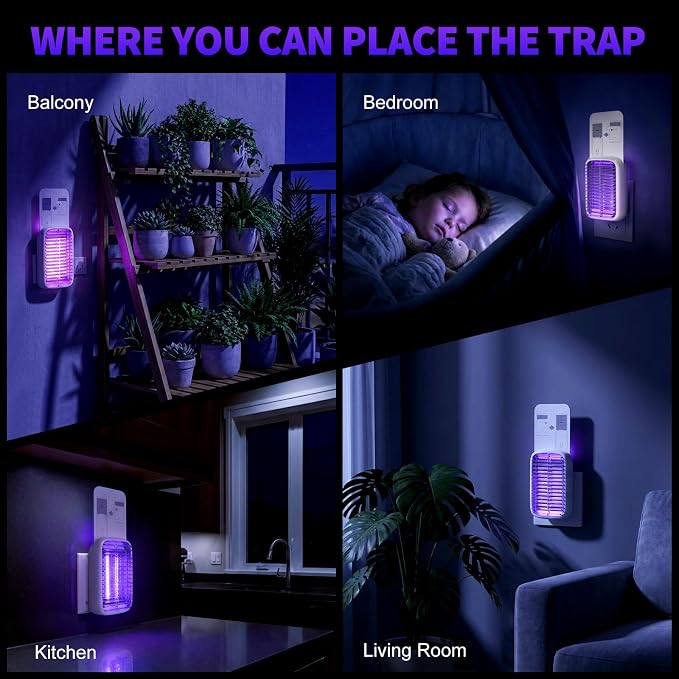 Upgraded Fruit Fly Traps for Indoors, Flying Insect Trap for Fruit Flies, Gnats, Plug in Bug Zapper Indoor with Dual-UV Lights & Trapping, Electric Grid & Glue Traps(1 Device & 3 Glue Boards)