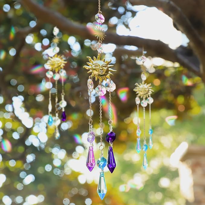 AIPRIDY DIY Crystal Beaded Fairy Wand Garden Stakes Kit, Colorful Decorative Wands with Assembly Guide, 12 or 10 Inch Threaded Rods,Outdoor Garden Decoration Set (208, Purple+Aqua+Blue)