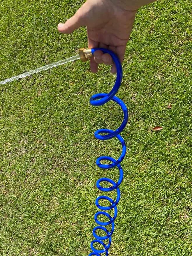 SANFU PU Recoil Garden Water Hose 3/8"ID(9.5 x 12.7mm) x 10ft Premium with 3/4"Inch Brass Fittings Retractable, Compact, Outdoor Patio Hose Marine&Boat, Blue(10')