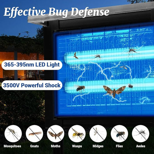 Solar Bug Zapper Outdoor 3000V, Rechargeable Mosquito Zapper with Solar Panel & USB Charging, Waterproof Cordless Electric Fly Trap with Auto Light Sensor for Patio Yard Garden Camping