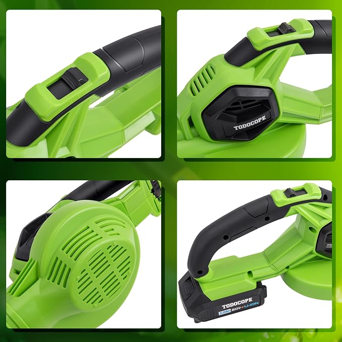 20V Cordless Leaf Blower with Battery and Charger, Electric Leaf Blower Vacuum, Battery Leaf Blower Cordless for Lawn, Variable Speed, Lightweight, Quick Charge, Green, (TDC-CB20)